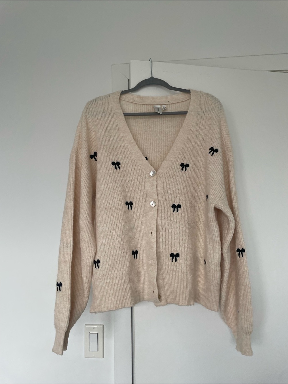 Y.A.S V-Neck Button Cardigan with Embroidered Bows